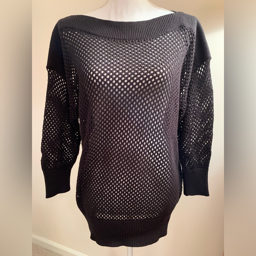 MK Michael Kors Black Crocheted Tunic Sweater Medium